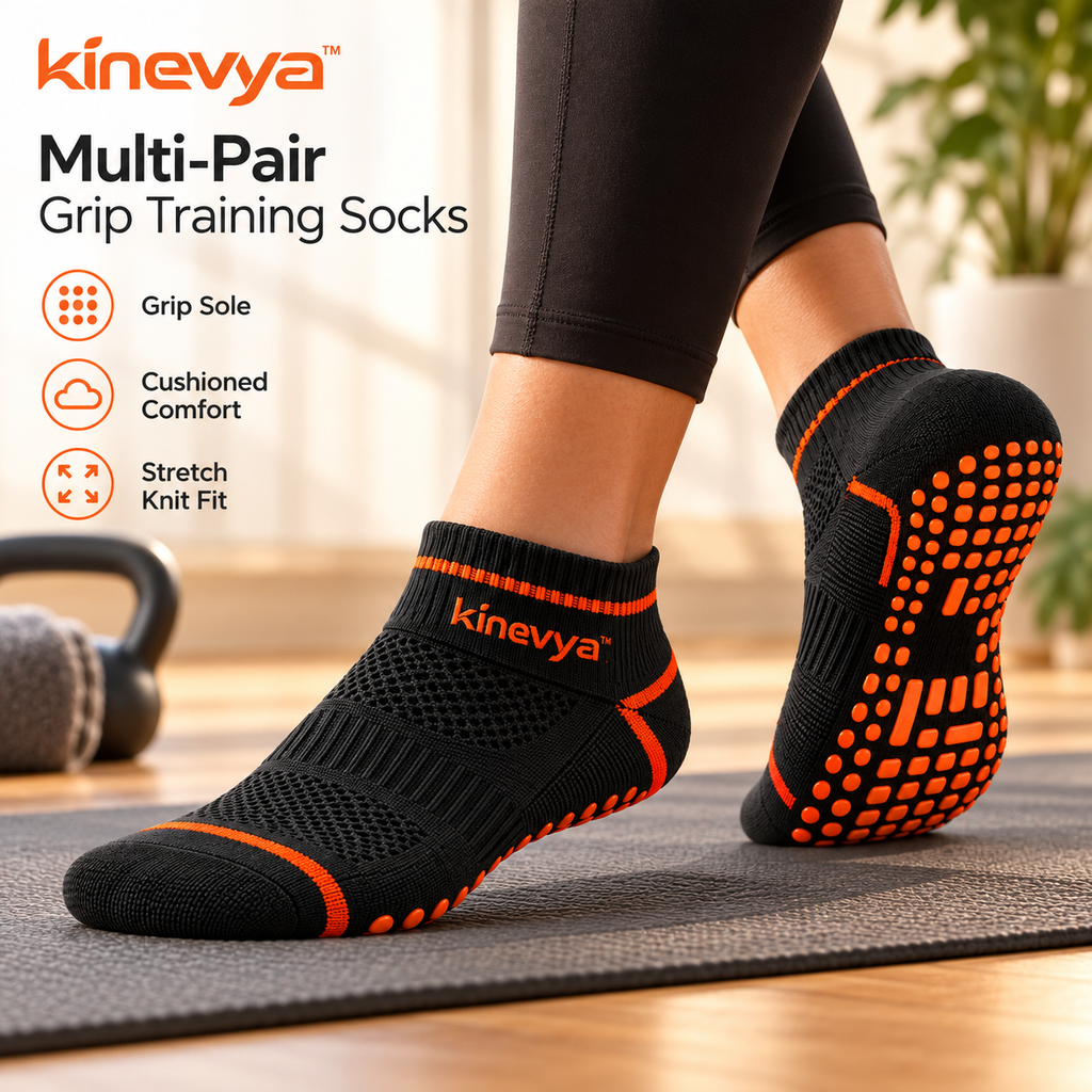 Kinevya™ Multi-Pair Grip Training Socks with Cushioned Sole & Stretch Knit Cuff