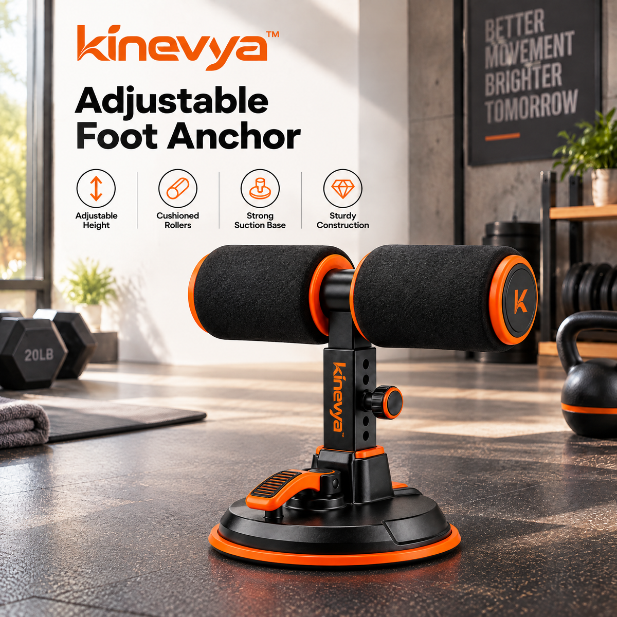 Kinevya™ Adjustable Floor Exercise Foot Anchor with Cushioned Dual Roller Support