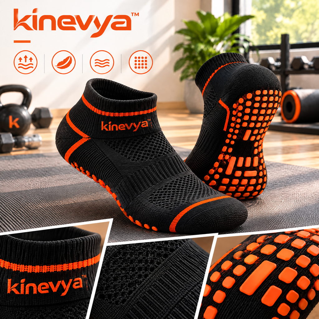 Kinevya™ Multi-Pair Grip Training Socks with Cushioned Sole & Stretch Knit Cuff