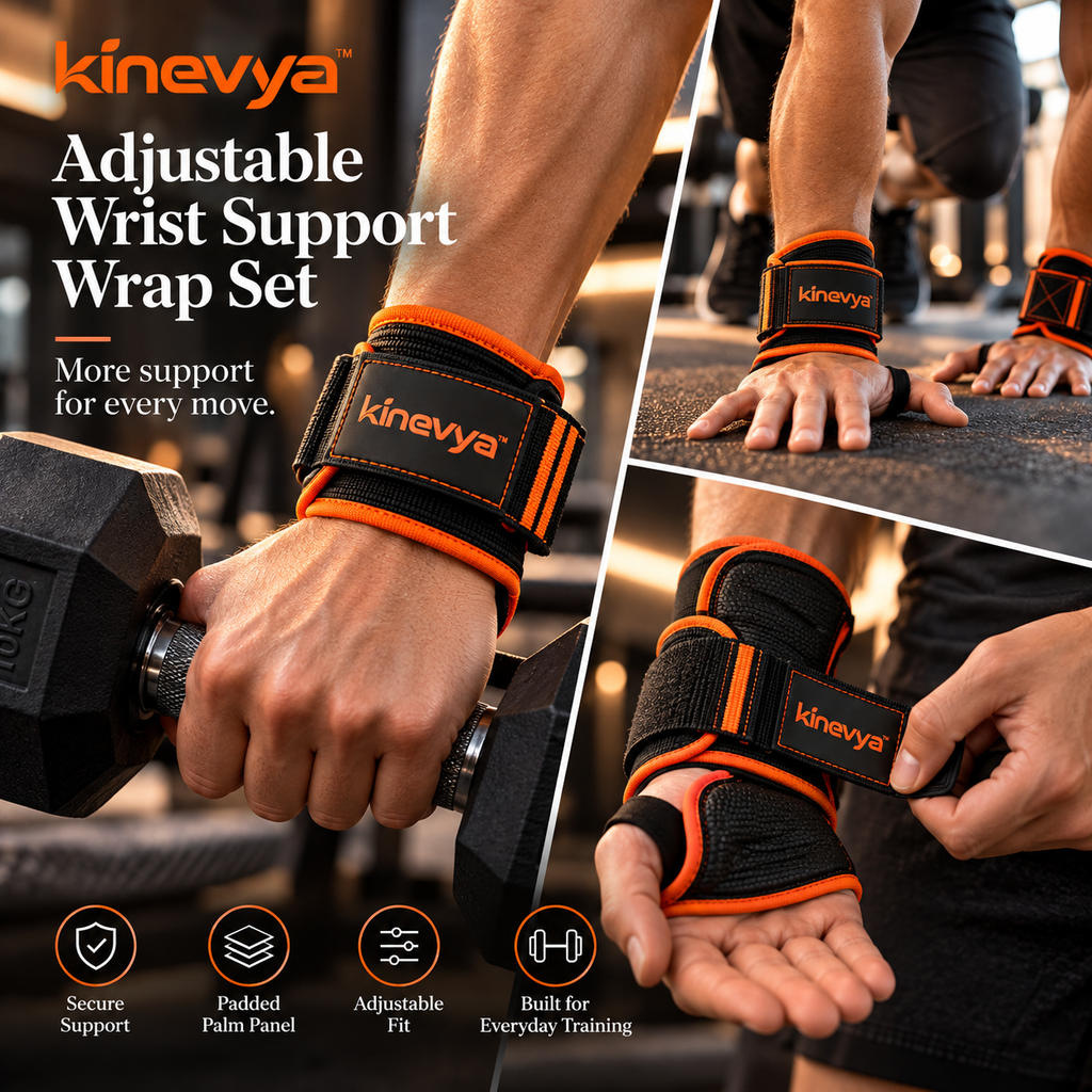 Kinevya™ Adjustable Wrist Support Wrap Set with Cushioned Palm Contact Panels