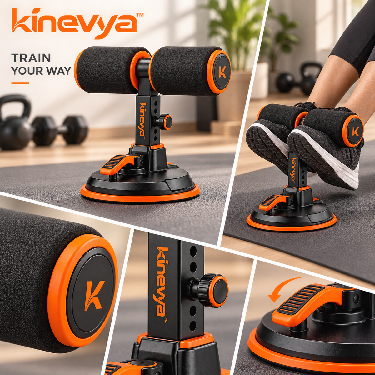 Kinevya™ Adjustable Floor Exercise Foot Anchor with Cushioned Dual Roller Support