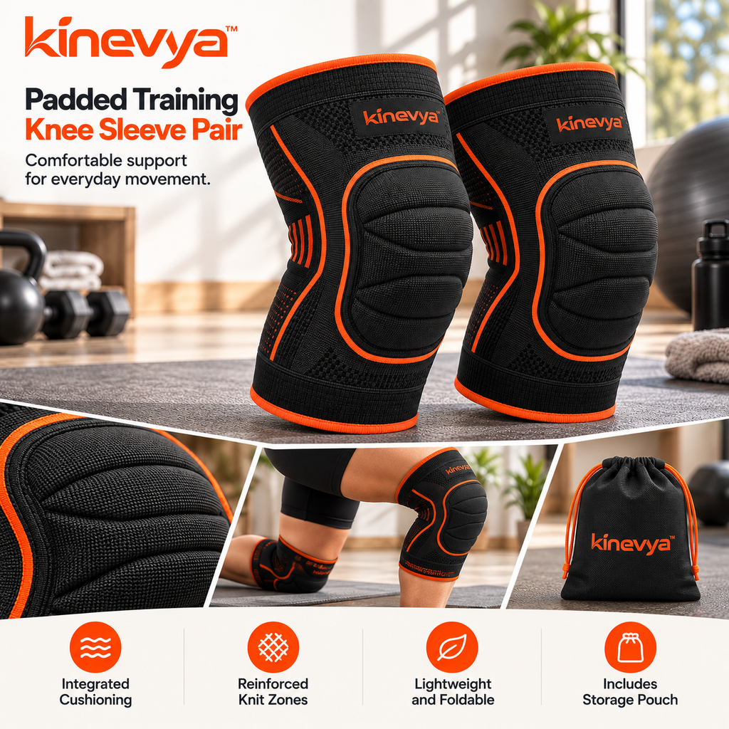 Kinevya™ Padded Training Knee Sleeve Pair with Reinforced Knit Support Zones