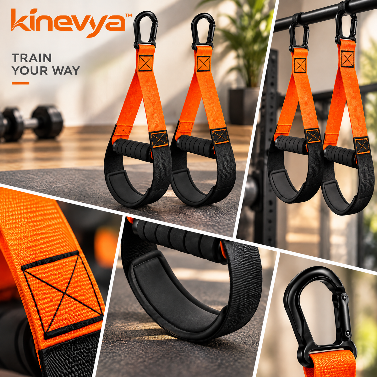 Kinevya™ Padded Hanging Exercise Support Strap Set with Comfort Grip Handles