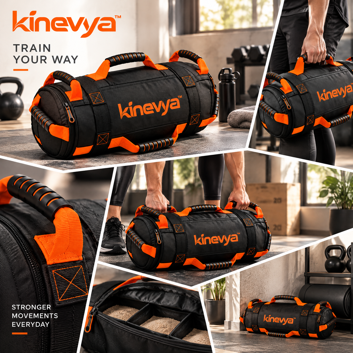 Kinevya™ Adjustable Training Sandbag with Reinforced Handles & Internal Load Compartments