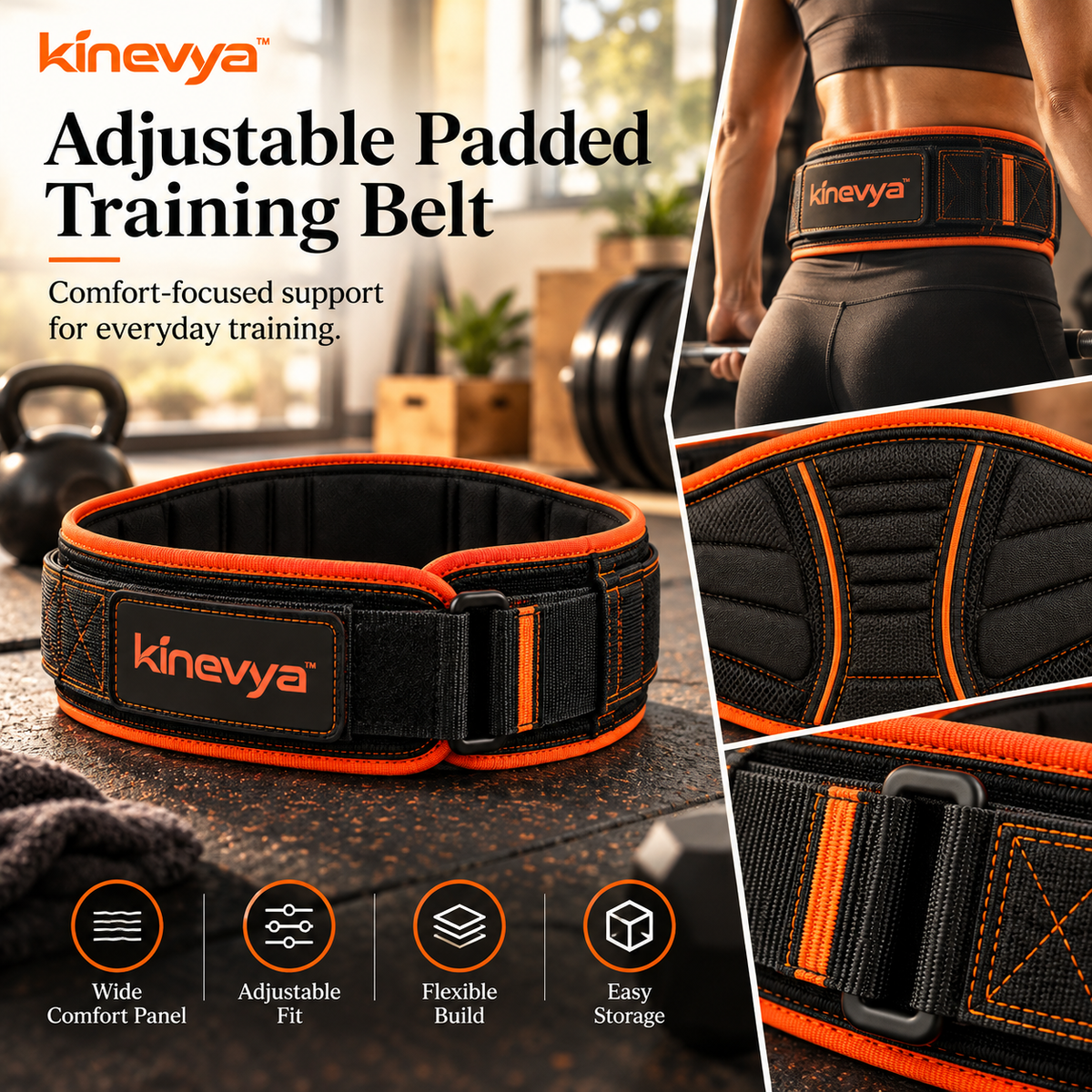 Kinevya™ Adjustable Padded Training Belt with Wide Comfort Panel