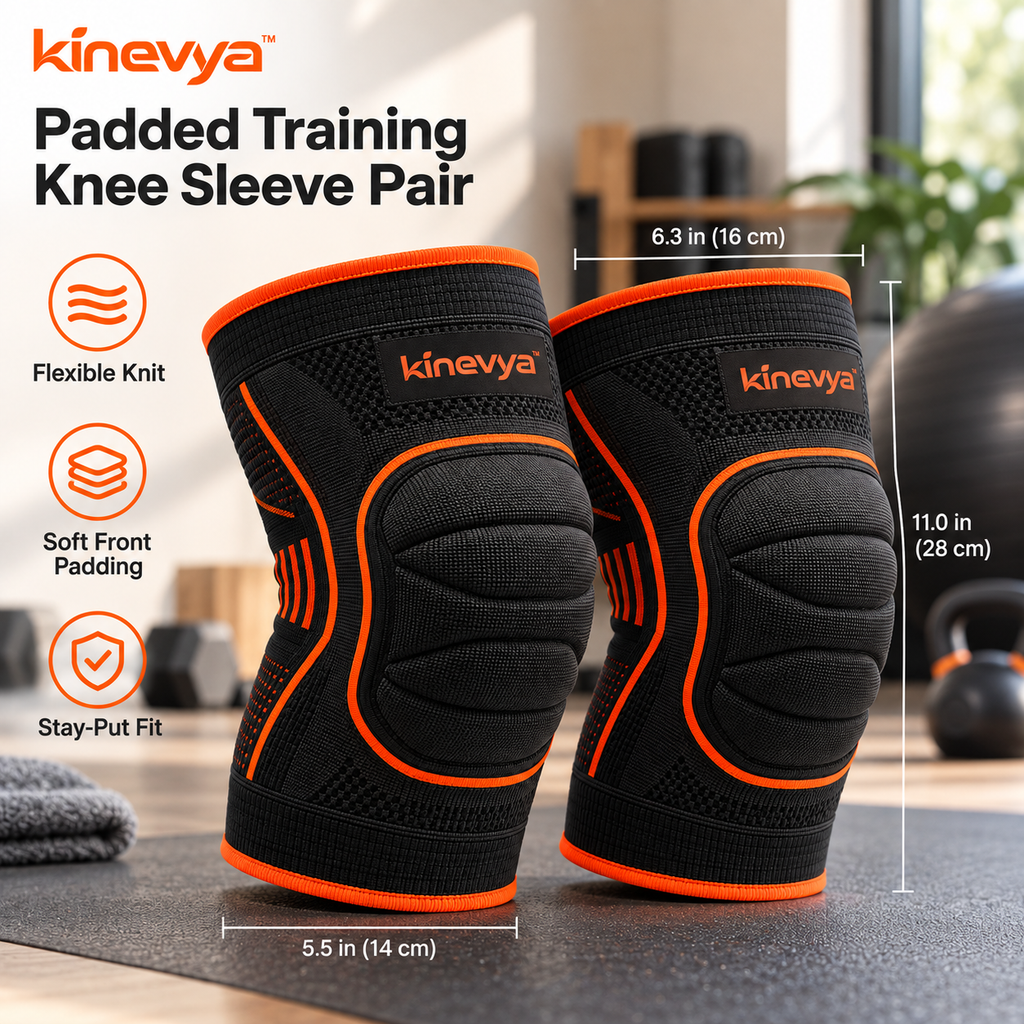 Kinevya™ Padded Training Knee Sleeve Pair with Reinforced Knit Support Zones