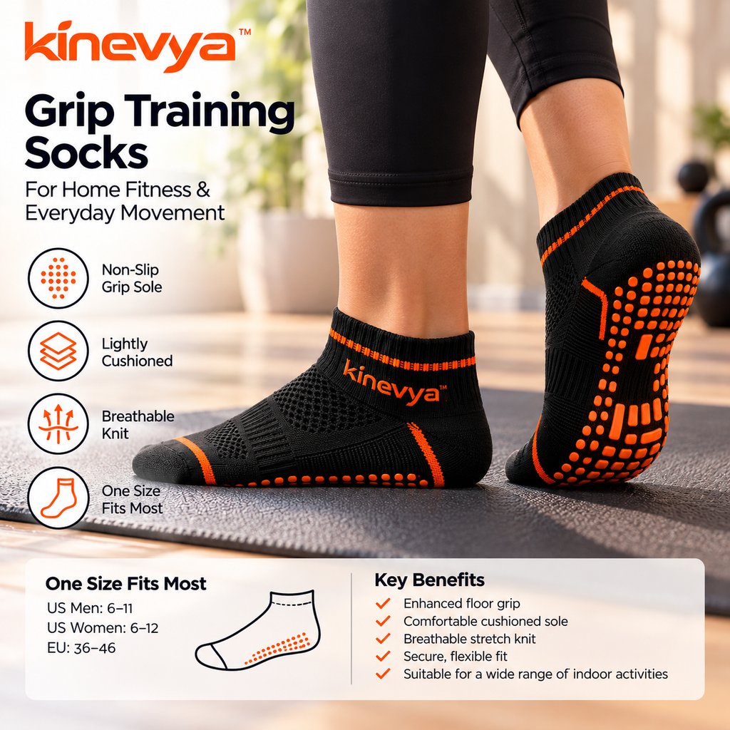 Kinevya™ Multi-Pair Grip Training Socks with Cushioned Sole & Stretch Knit Cuff