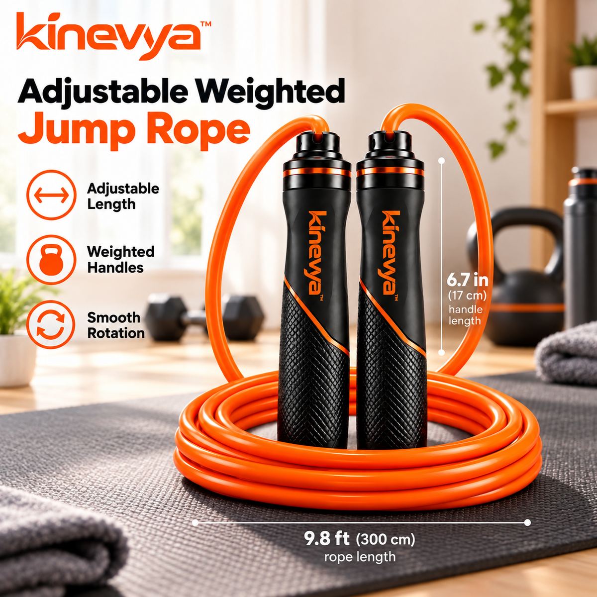 Kinevya™ Adjustable Weighted Jump Rope System with Reinforced Handles for Everyday Home Training