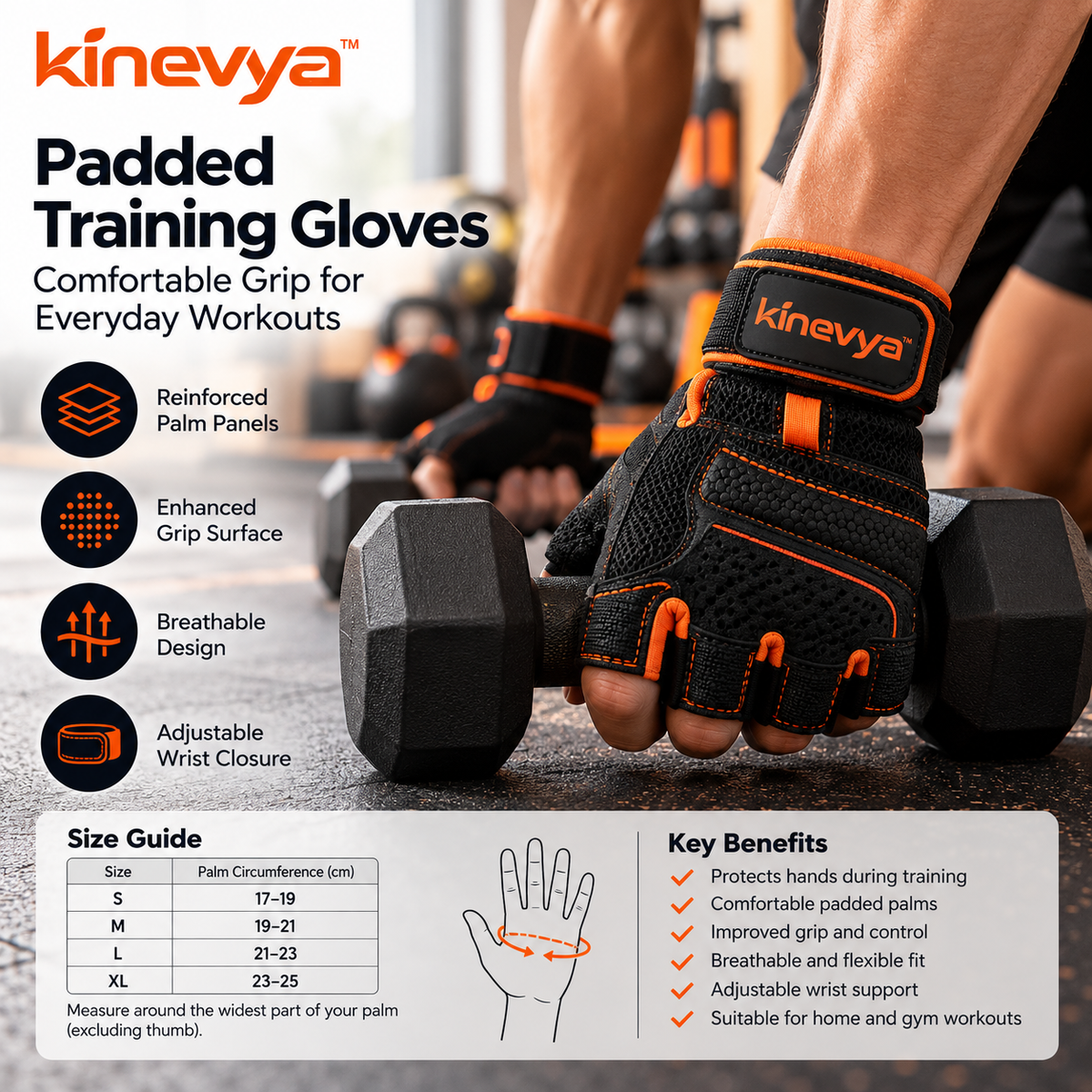 Kinevya™ Padded Training Gloves with Reinforced Palm Grip Panels
