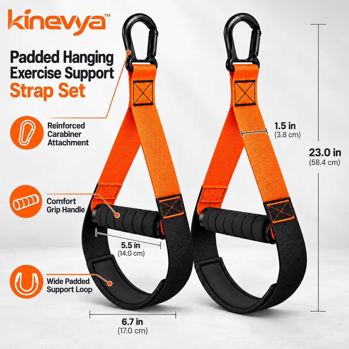 Kinevya™ Padded Hanging Exercise Support Strap Set with Comfort Grip Handles