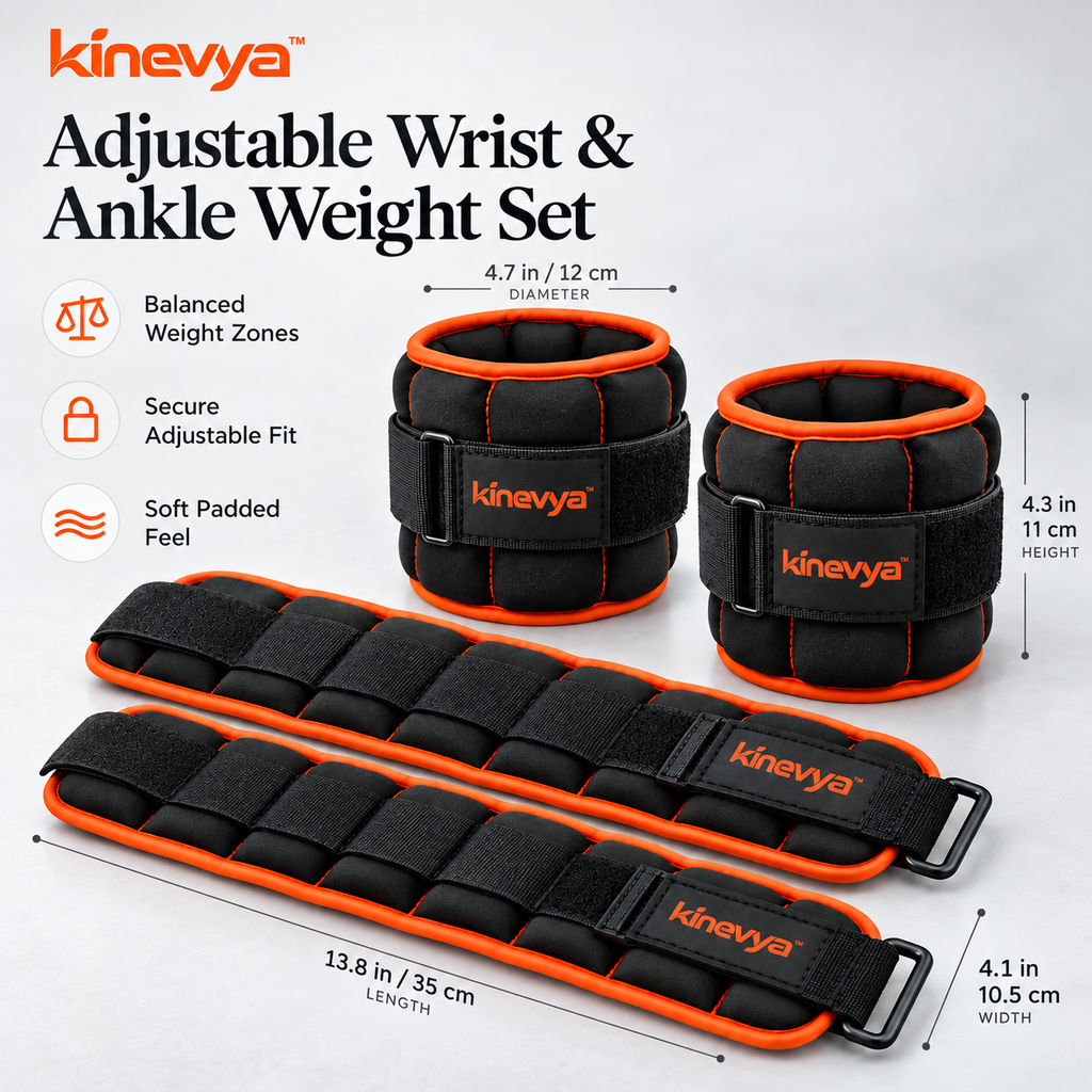 Kinevya™ Adjustable Soft Wrist & Ankle Weight Set with Distributed Internal Weight Sections