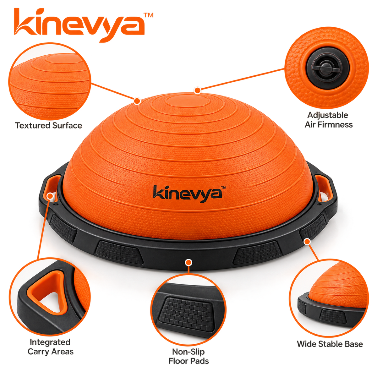 Kinevya™ Half-Dome Inflatable Home Exercise Platform with Wide Non-Slip Base