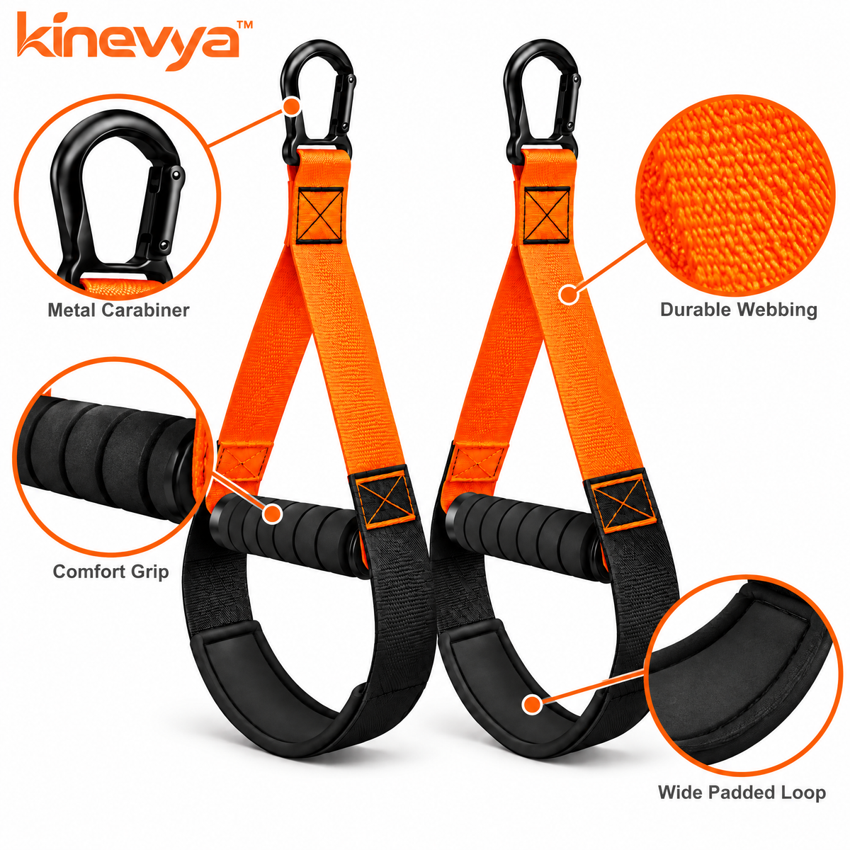 Kinevya™ Padded Hanging Exercise Support Strap Set with Comfort Grip Handles