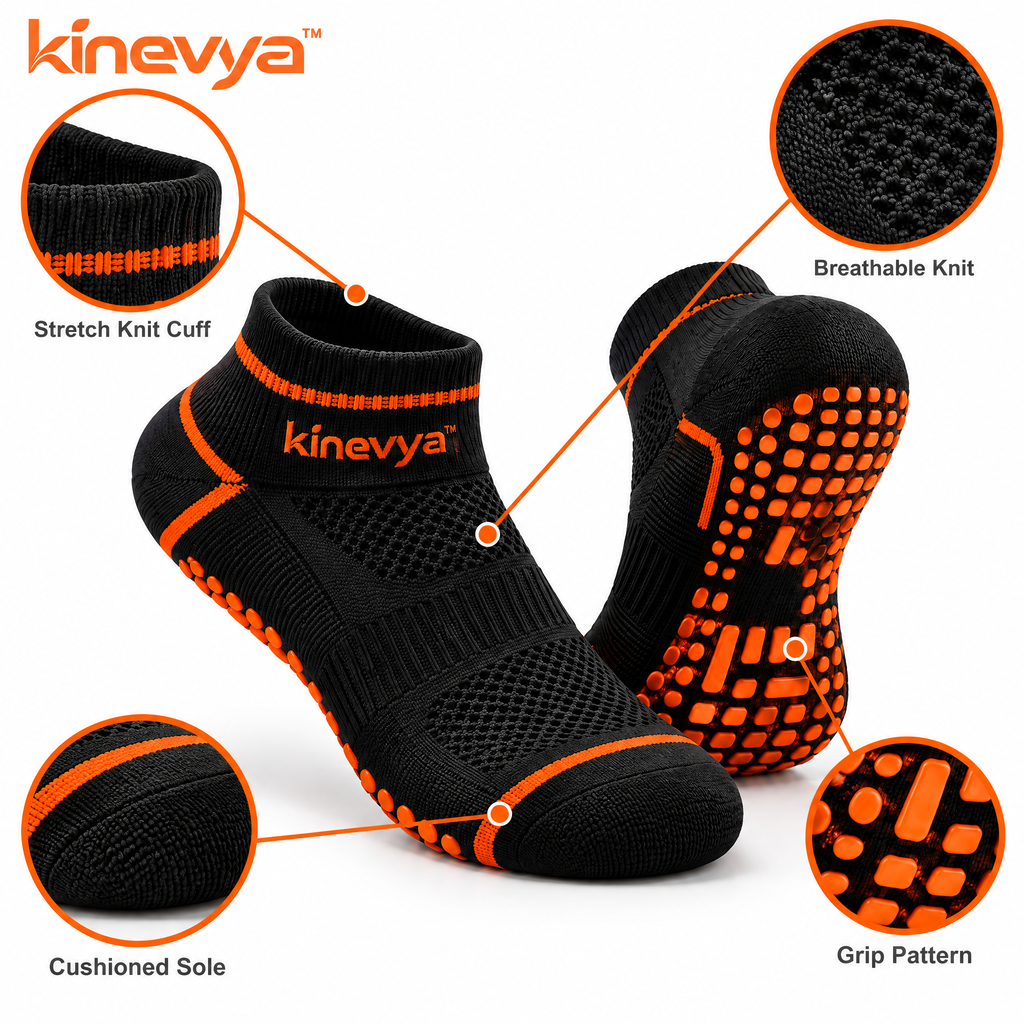 Kinevya™ Multi-Pair Grip Training Socks with Cushioned Sole & Stretch Knit Cuff