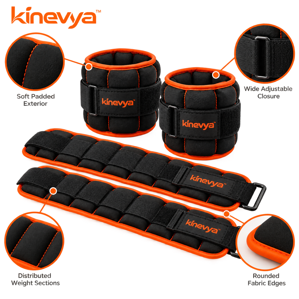 Kinevya™ Adjustable Soft Wrist & Ankle Weight Set with Distributed Internal Weight Sections