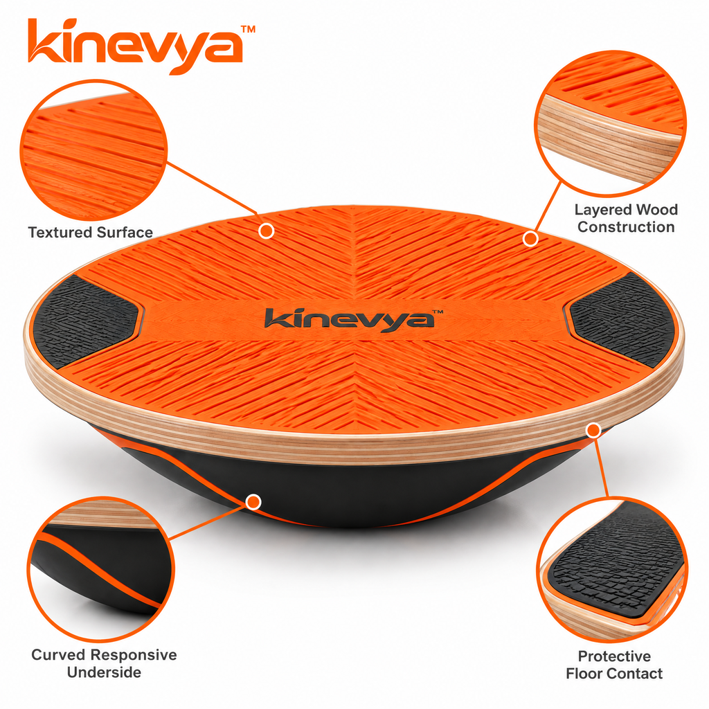Kinevya™ Wooden Balance Board with Wide Textured Standing Surface for Home Movement Practice