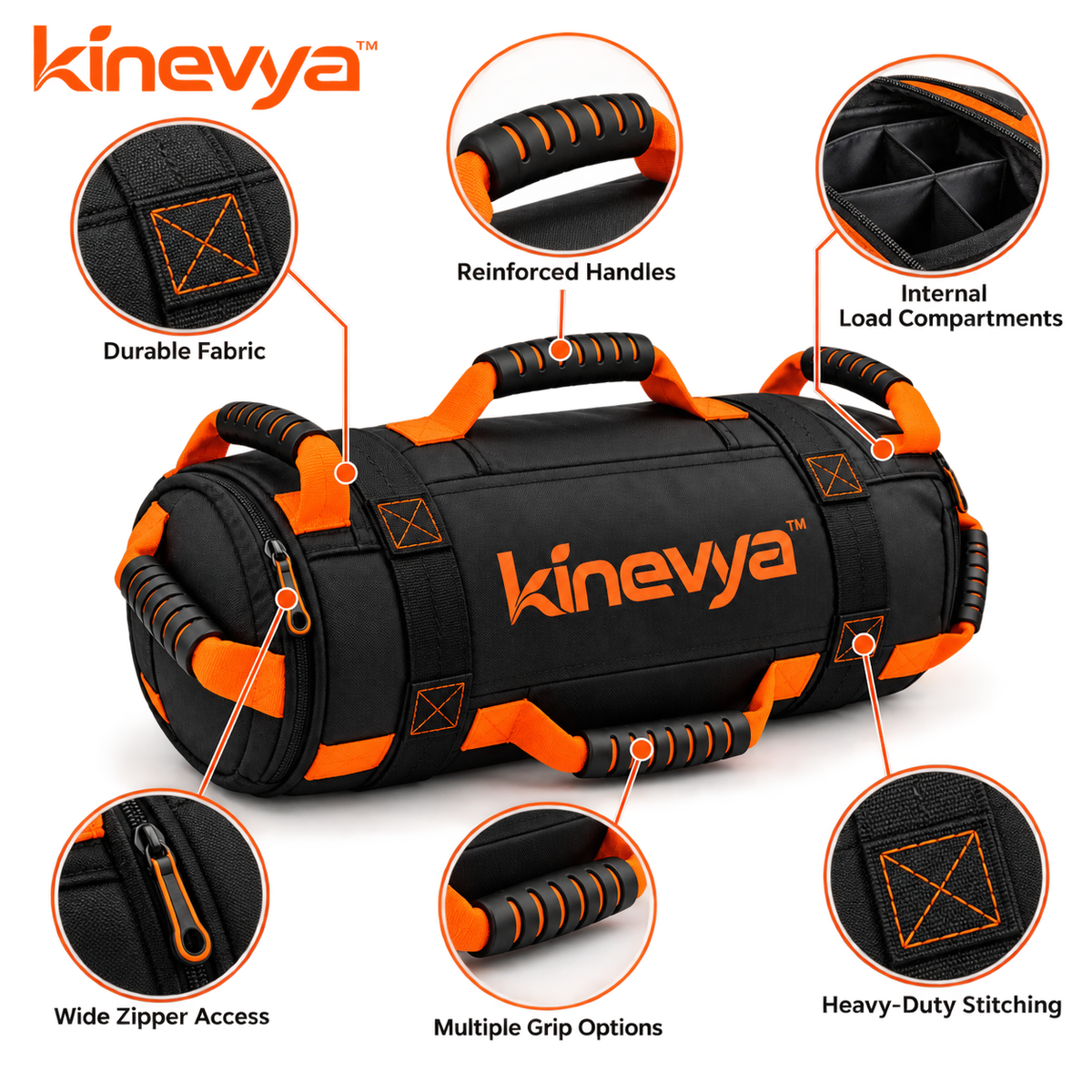 Kinevya™ Adjustable Training Sandbag with Reinforced Handles & Internal Load Compartments