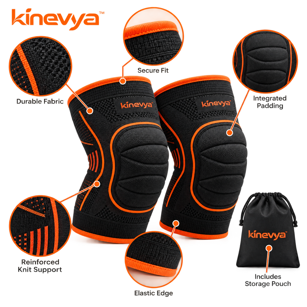 Kinevya™ Padded Training Knee Sleeve Pair with Reinforced Knit Support Zones