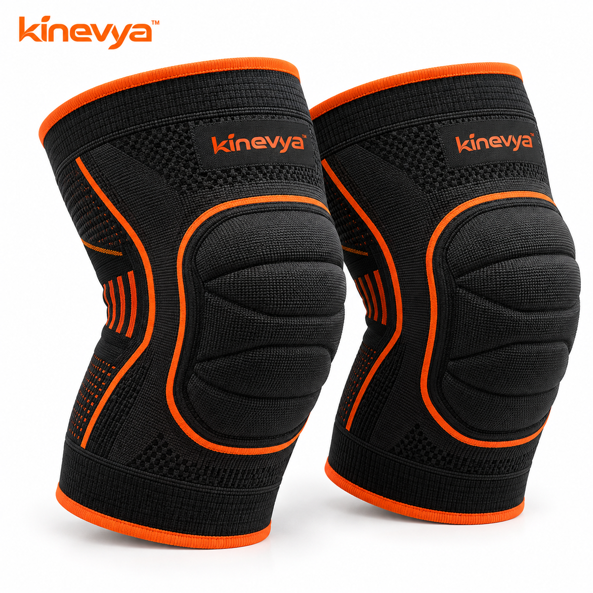 Kinevya™ Padded Training Knee Sleeve Pair with Reinforced Knit Support Zones